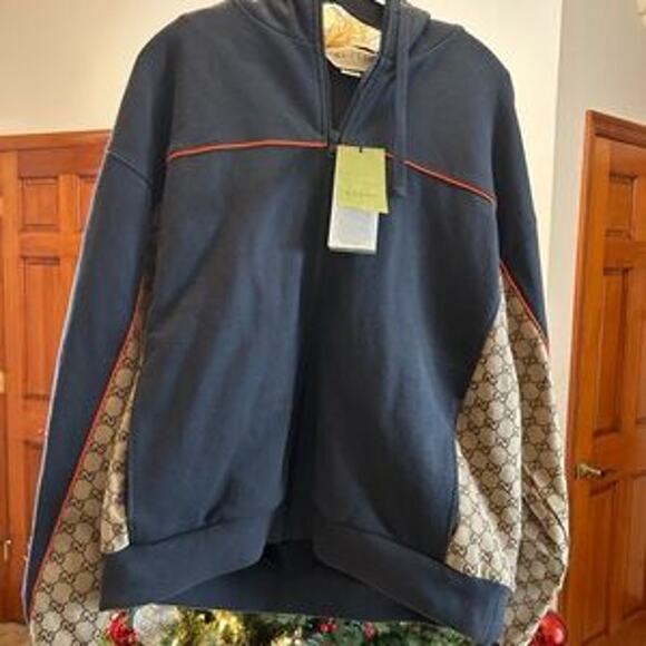 Men's Gucci, cotton jersey, zip jacket signature, GG Supreme jacquard medium - Picture 15 of 15